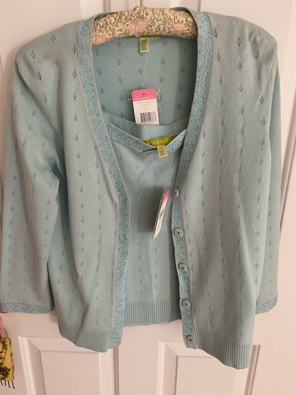 Sigrid Olsen Light Blue Eyelet Knit Cardigan and Shell